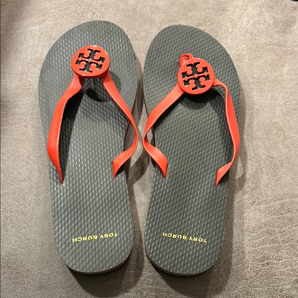 Tory Burch Red and Black Flip Flops